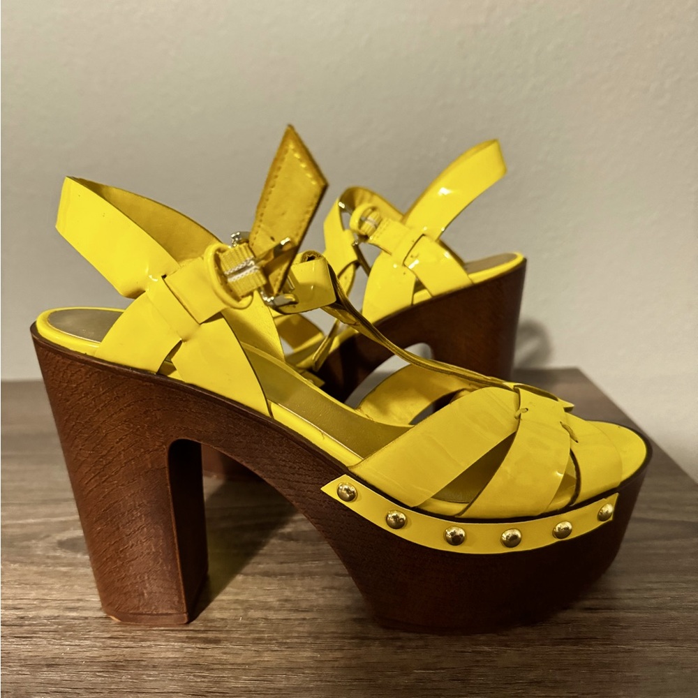 Yellow chunky heels